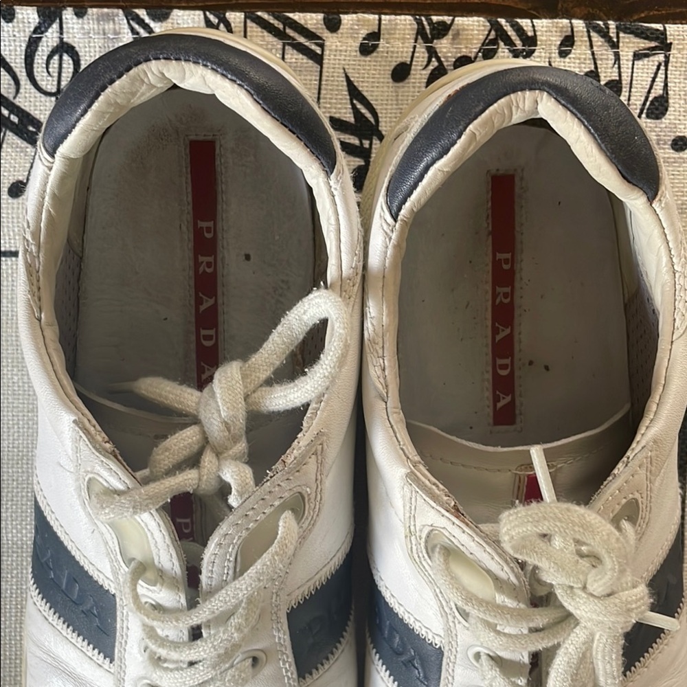 Prada White and Blue Men's Sneakers Size 6.5 Unisex - Picture 2 of 13
